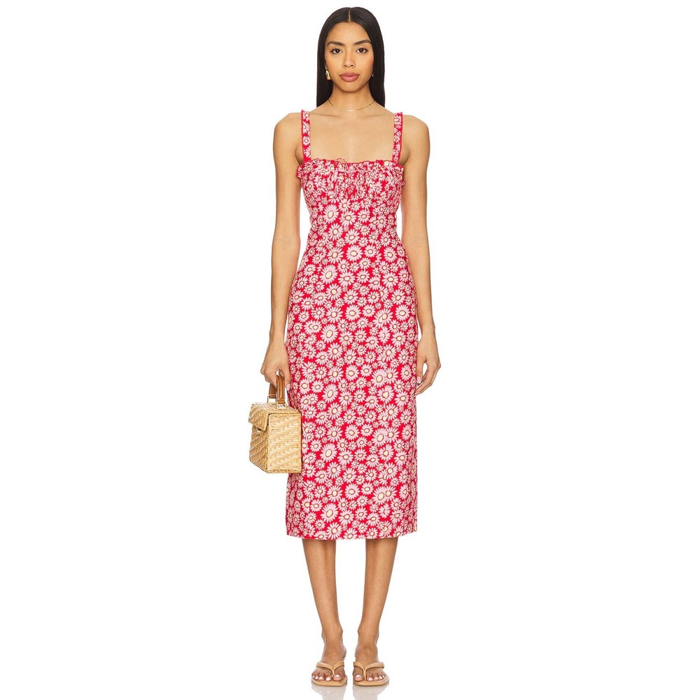 NWT Free People Lucinda Printed Midi Dress CottageFloral Smocked Size L Sun Boho